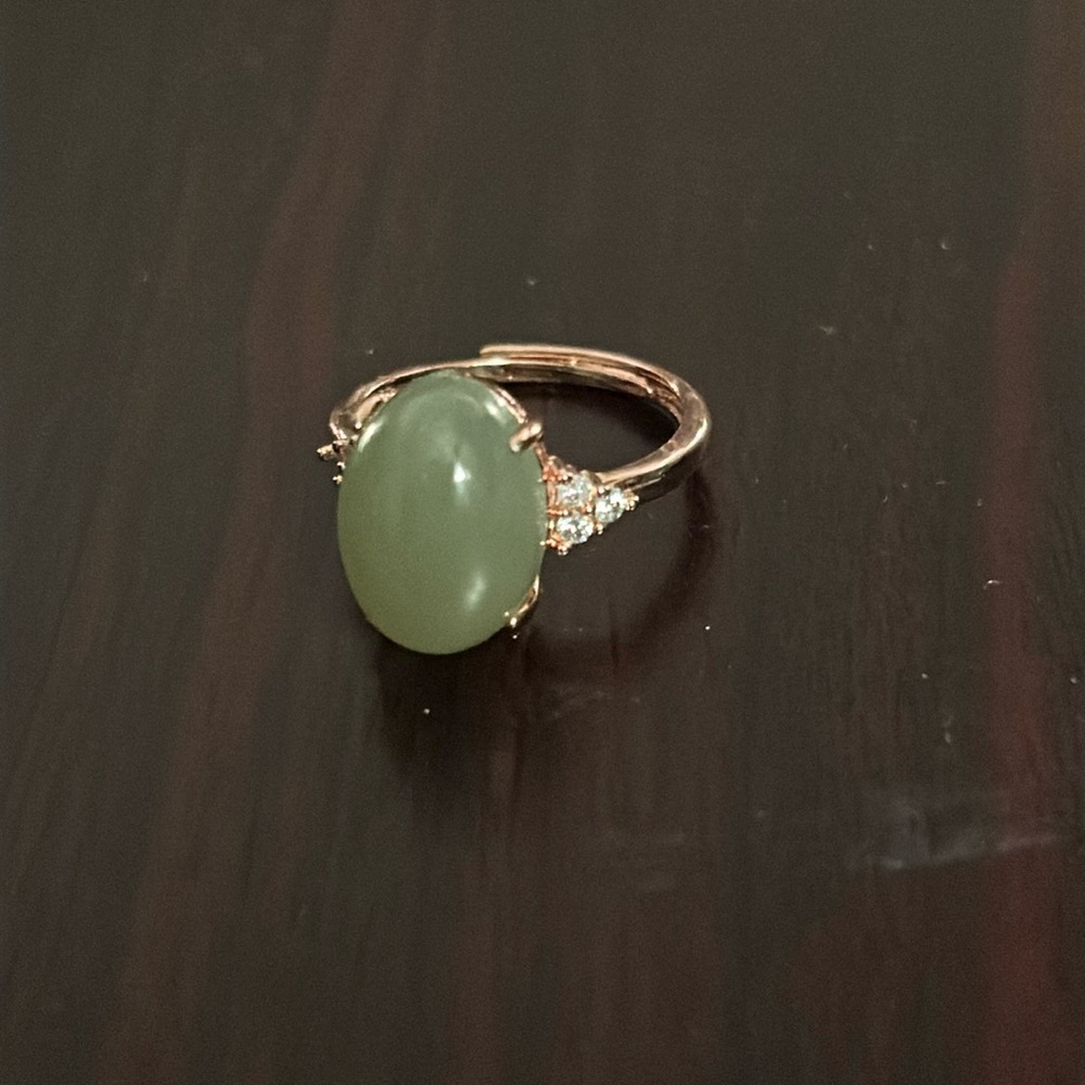 Jade statement ring, adjustable rose gold band